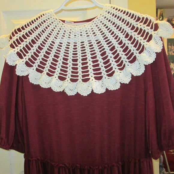 70's,80's Victorian style era vtg ecru white crocheted 11 button up dress collar - Picture 10 of 12